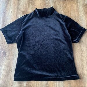Vintage Velvet Mock Neck 90s Black Shirt